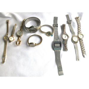 Lot 10 Vintage Ladies Mens Watches Alfex Pulsar Waltham Carvelle Timex Seiko